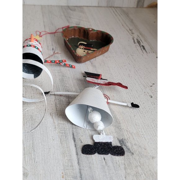 Vintage rustic Snowman Spiral heart ornament Xmas set - Picture 8 of 14